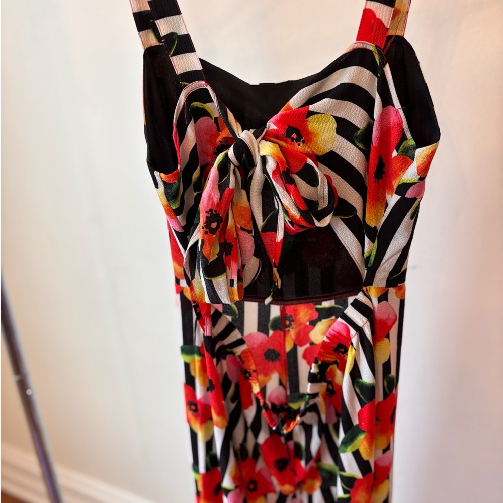 Striped Black & White Floral Romper - Picture 3 of 6